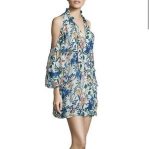Parker Anastasia Silk Floral Mini Dress Cold Shoulder Womens Medium